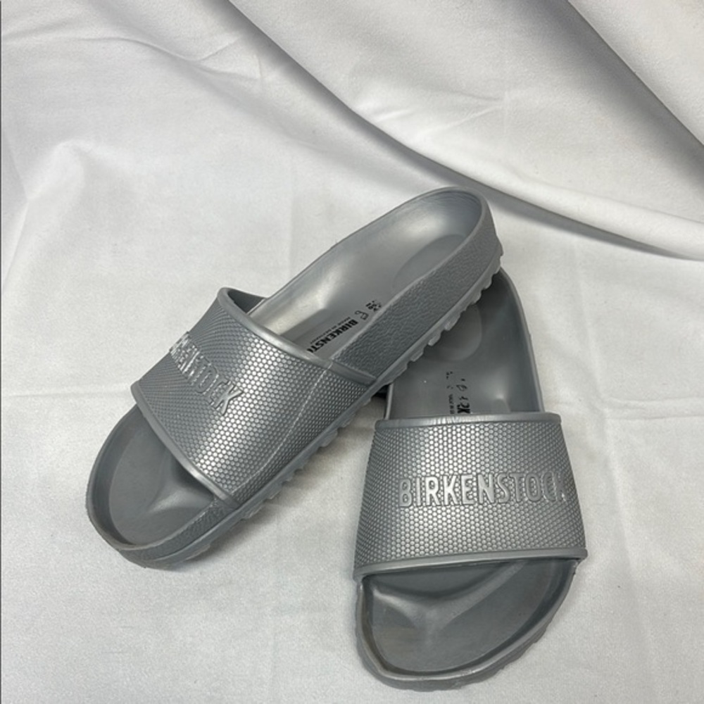 Birkenstock Barbados silver EVA rubber beach slide on sandal shoes 39